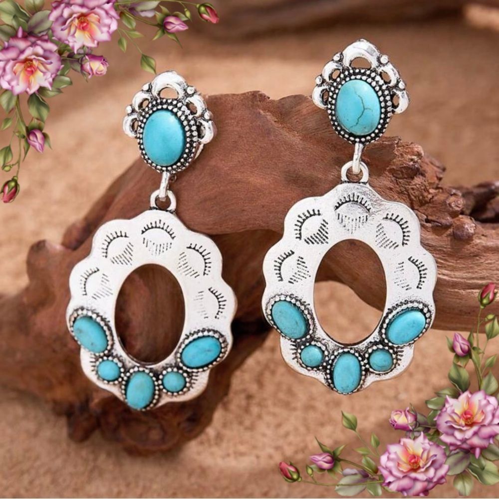 Western Jewelry Vintage Cowgirl Style fake‎ Turquoise Earrings